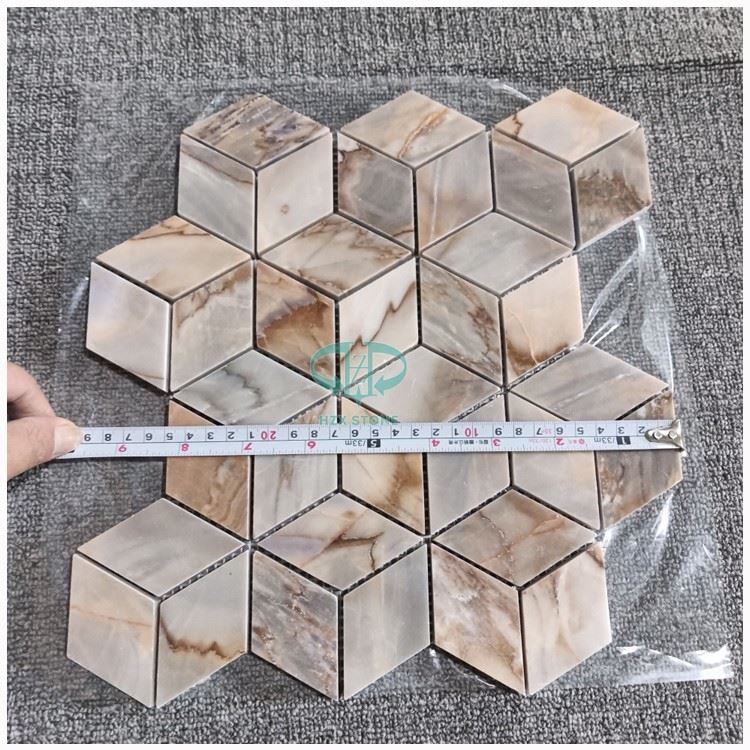 3D Cube Brown Marble Mosaic