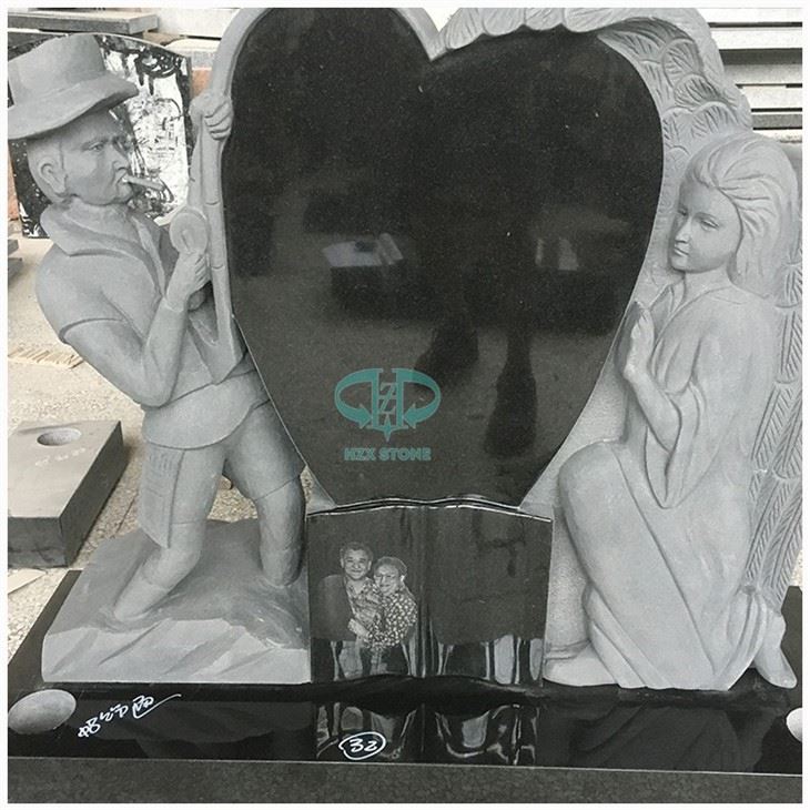 Black Granite Headstone with Angle Carving