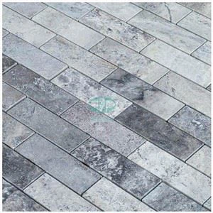 Серебристо-серый травертин кирпичная мозаика