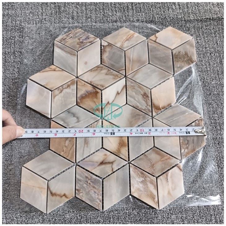 3D Cube Brown Marble Mosaic